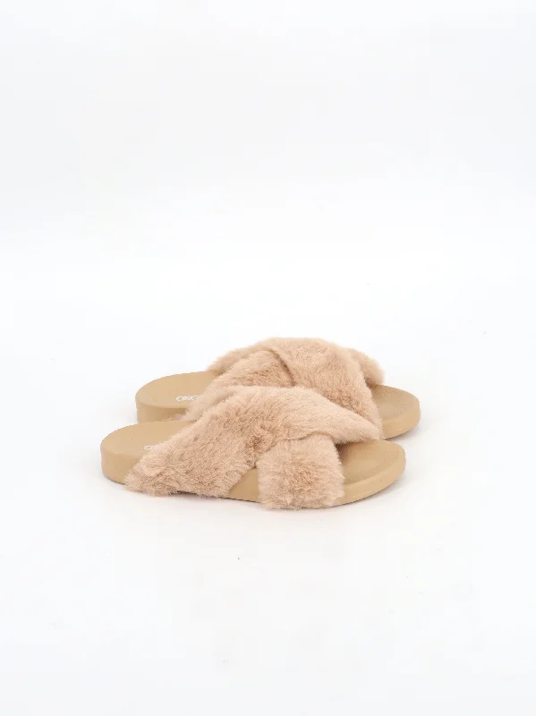 Women's Faux Fur Slippers,Beige