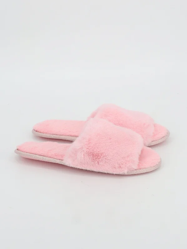 Women's Faux Fur Slippers,Pink