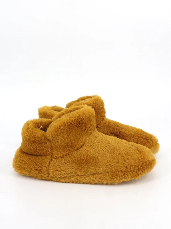 Women's Plain Faux Fur Slippers,Yellow