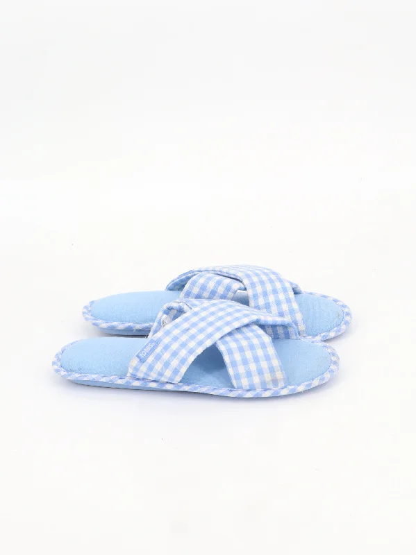 Women's Plaid Slippers,Blue