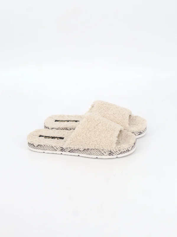 Women's Faux Fur Slippers,Light Beige