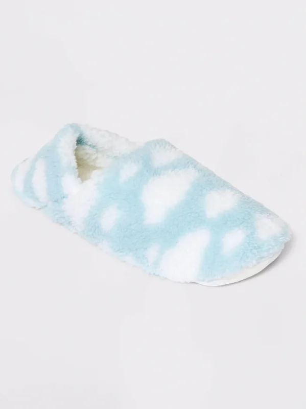 Women's Printed Faux Fur Slippers,Light Blue