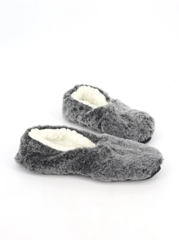 Women's Plain Faux Fur Slippers,Grey