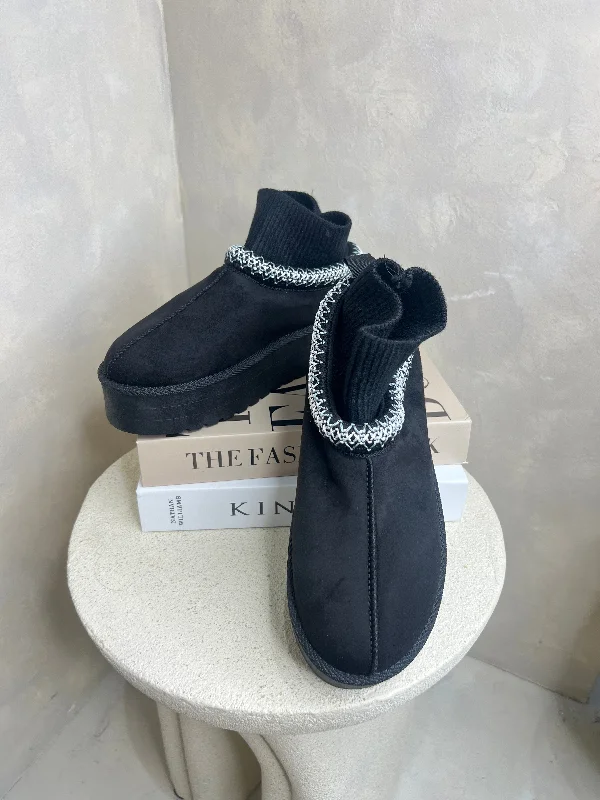 Black Backless Cuffed Ankle Platform Slipper