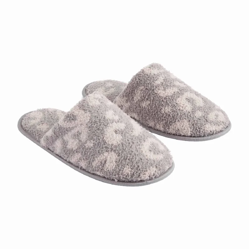 Chenille Leopard Slippers In Grey