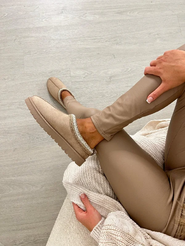 Dark Beige Suede Style Backless Slippers