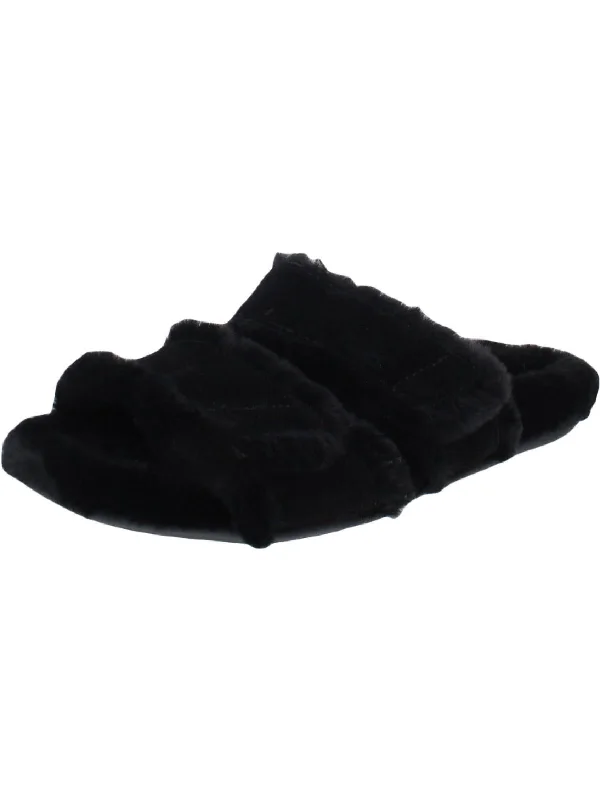 Faith Womens Leather Faux Fur Lined Slide Slippers