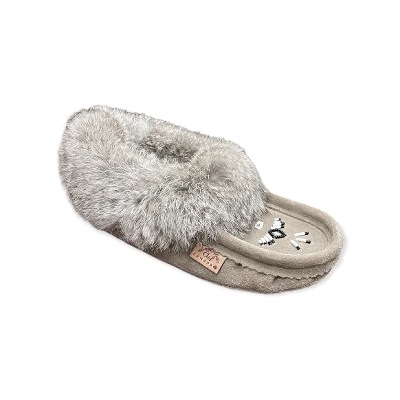 Fur Moccasin - Grey Suede