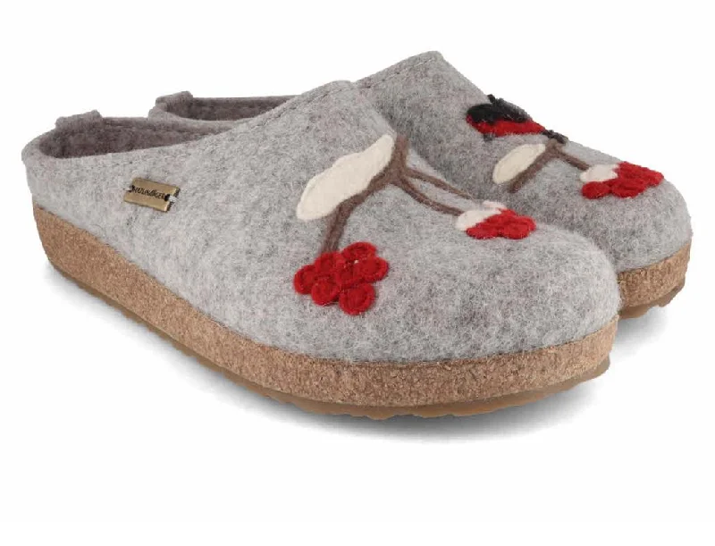 HAFLINGER Women Felt Clogs 'Grizzly Winterbird', stone gray