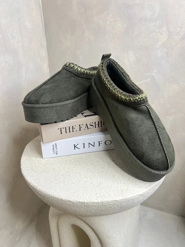 Khaki Backless Platform Slipper