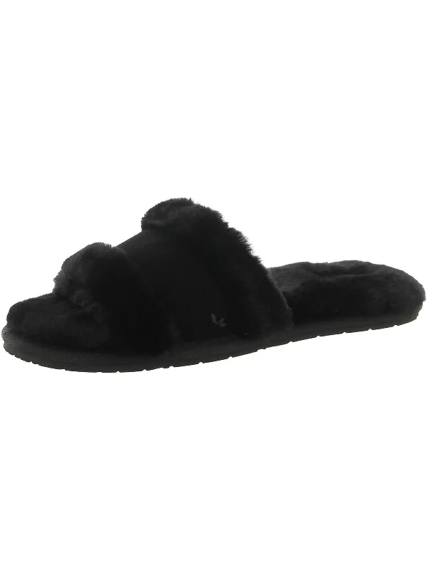 Milo Peep Womens Suede Faux Fur Slide Slippers