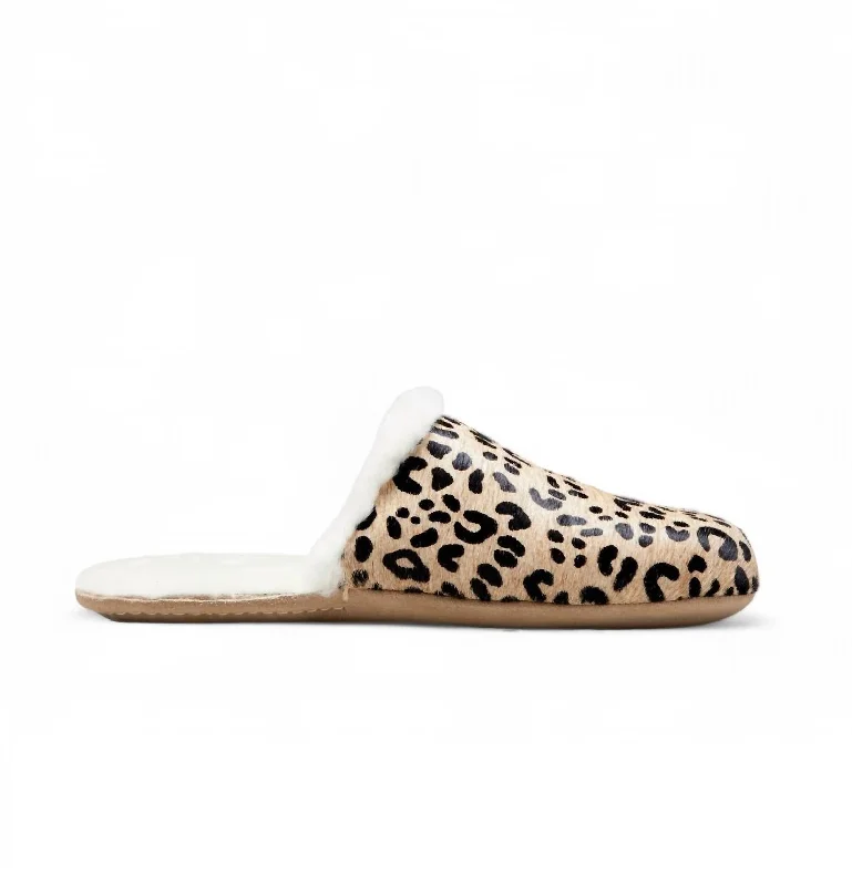 Women's James Slipper In Camel Cheetah Haircalf