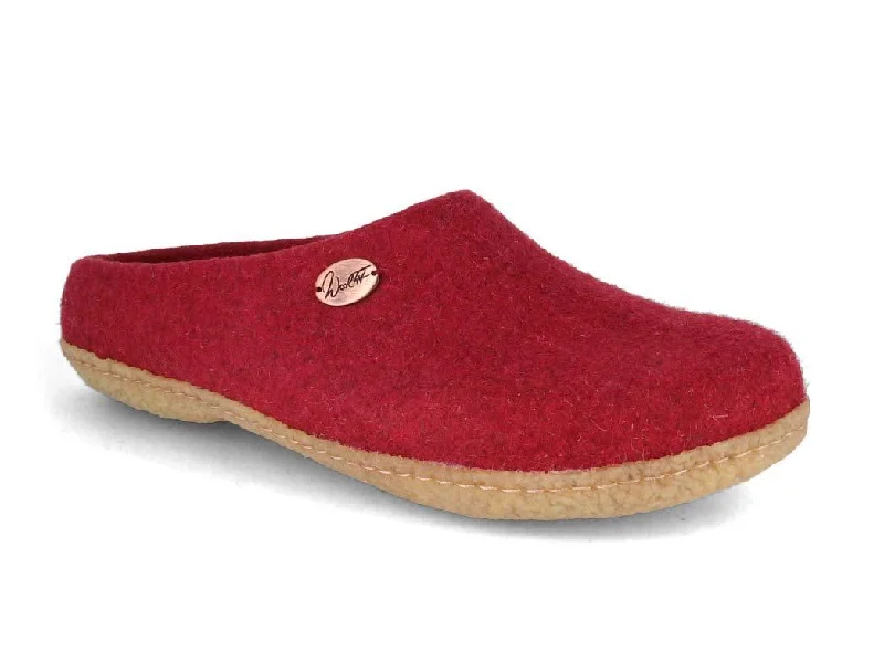 WoolFit® 'Classic' handfelted Slippers with Rubber Sole, dark red