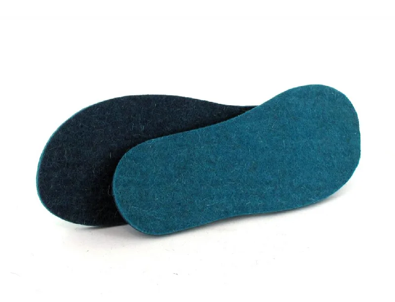 WoolFit Felt Insoles for Slippers | Extra thick, 2-colored 100% Wool, blue/teal