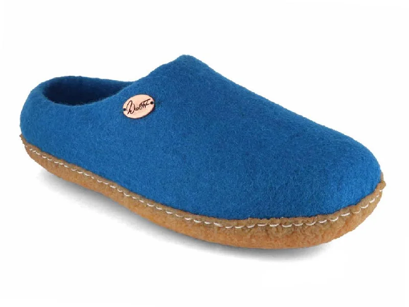 WoolFit® Felt Slippers Footprint with Rubber Sole, royal blue