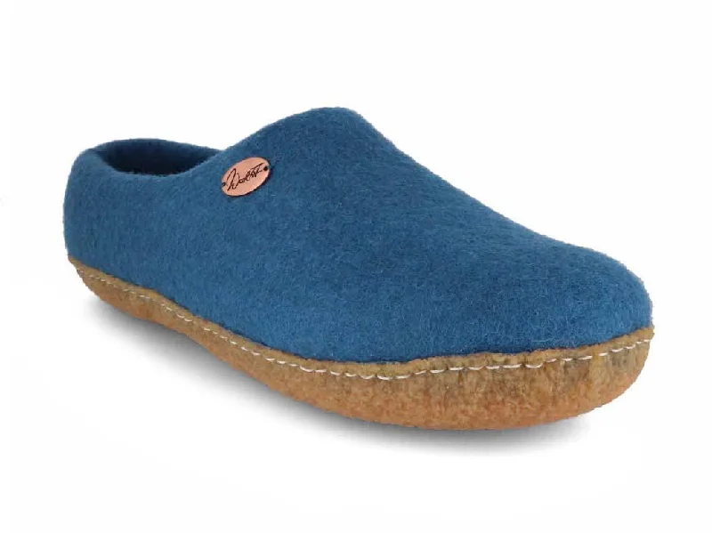 WoolFit® 'Footprint' handmade Slippers with Rubber Sole, blue