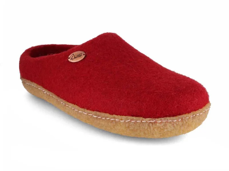 WoolFit® 'Footprint' handmade Slippers with Rubber Sole, dark red