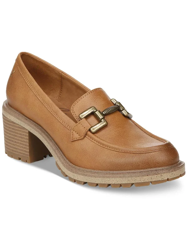 Womens Round Toe Block Heel Loafers