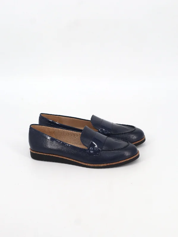 Women's Plain Leather Casual Shoes,Navy