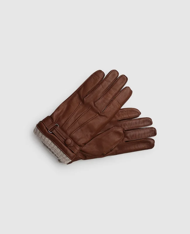 Leather gloves with cuff - Light Brown