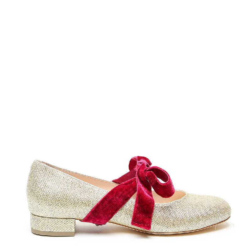 Gold Glitter Ballet Flat + Red Velvet Marie Strap