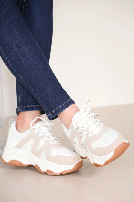 CREAM CHUNK SOLE DESIGNER LACE UP TRAINERS