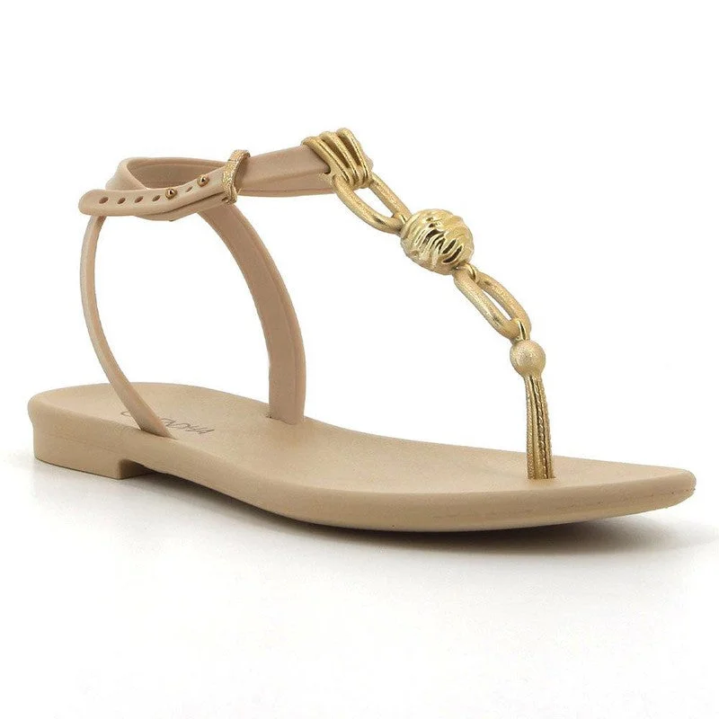 Grendha Slingback Sandals with Trim - Beige/Gold