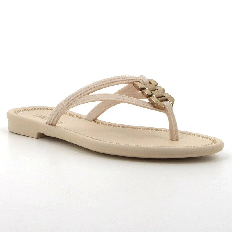 Grendha Thong Sandals with Gold Trim - Off White