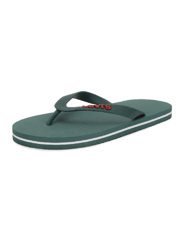 Men's Green Debossed Logo Solid Flip-Flops