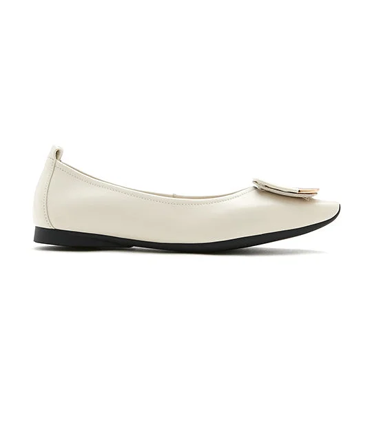 Faye Buckle Square-Toe Flats Beige