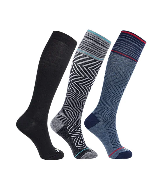 76% Rich Merino Wool Everyday Compression Socks (15-20mmHg) - Zig-Zag- 3 Pack