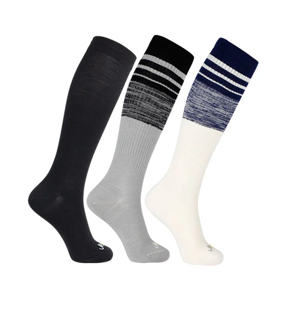 73% Rich Merino Wool Everyday Compression Socks (15-20mmHg) - Mock Rib Colorblock - 3 Pack