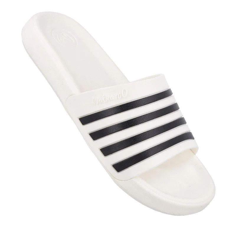 Walkaroo Mens Flip Flop Sliders  - WC4819 White Black