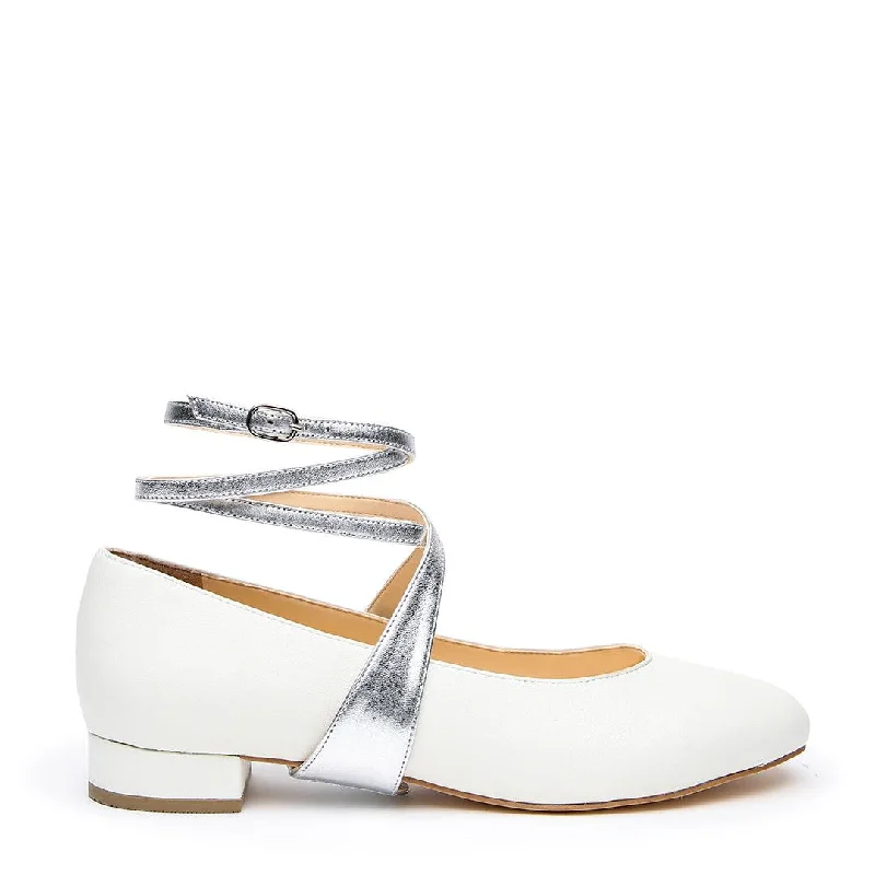 White Ballet Flat + Silver Tomoe Strap